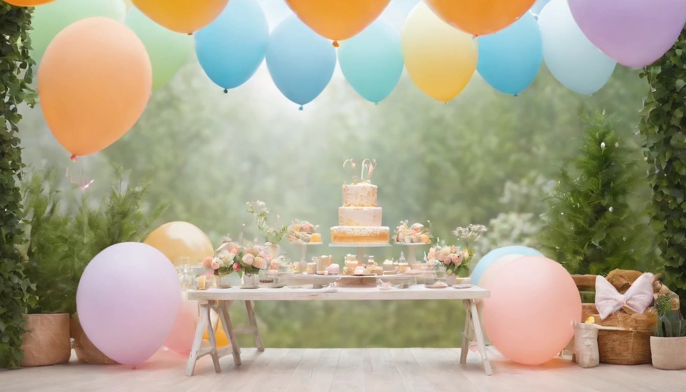 (best quality, 4k, highres, masterpiece:1.2), ultra-detailed, realistic:1.37, baby shower backdrop, vivid colors, professional lighting, delicate pastel hues, soft and dreamy atmosphere, adorable themed decorations, cute and whimsical patterns, happy and joyful celebration, fluffy clouds and floating balloons, beautiful flowers and greenery, comfortable seating area, cozy and warm lighting, an inviting and magical ambiance, memories and laughter, pure bliss