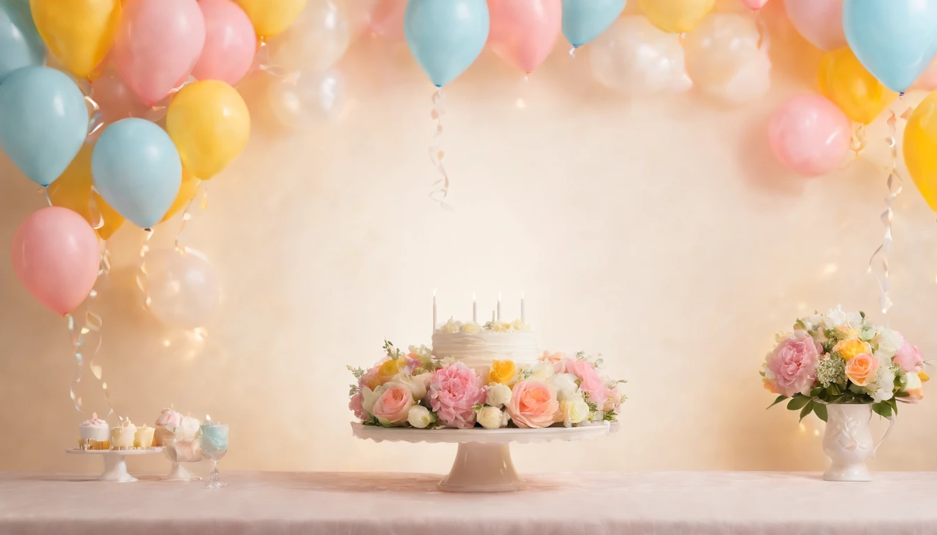 (best quality, 4k, highres, masterpiece:1.2), ultra-detailed, realistic:1.37, baby shower backdrop, vivid colors, professional lighting, delicate pastel hues, soft and dreamy atmosphere, adorable themed decorations, cute and whimsical patterns, happy and joyful celebration, fluffy clouds and floating balloons, beautiful flowers and greenery, comfortable seating area, cozy and warm lighting, an inviting and magical ambiance, memories and laughter, pure bliss