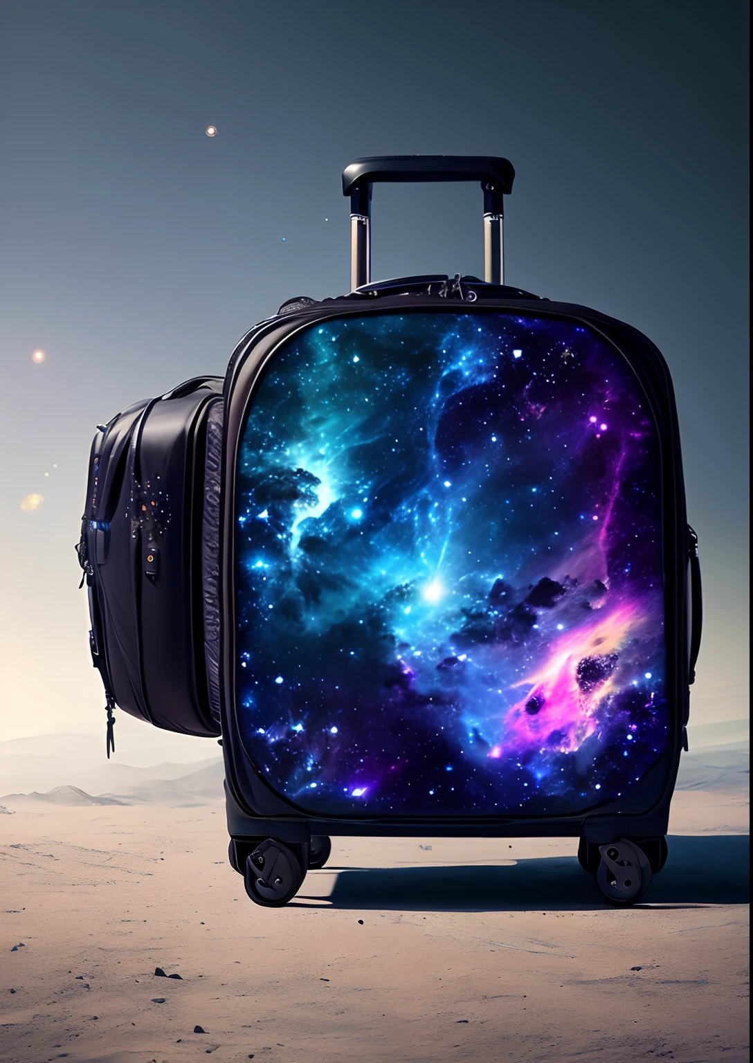 dreamlikeart, galaxy, outer space, nebula, star, [cyberpunked] Wheeled bag from the stars. (star:1.5),