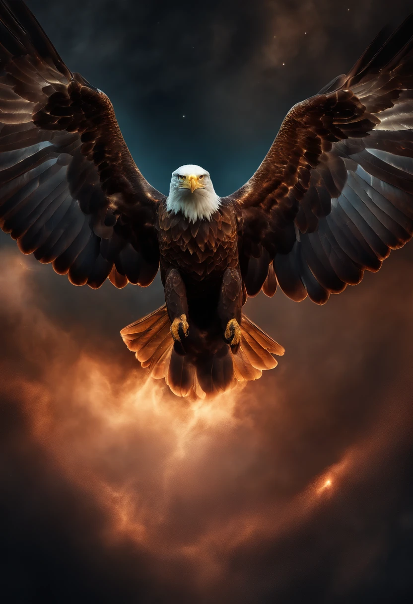 Photo in the shape of an eagle, intergalactic, spiral, Outer space, nebulas, stele, Smoke billows, iridescent, intricate detailes, Octane Rendering, 8K Hyperrealistic, Realistic texture, Unreal Natural Lighting Engine, cinestill 800, (35mm spring)