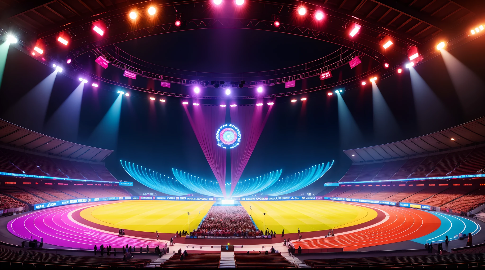 Opening Ceremony of the Asian Games, Inside the venue,Mesmerizing drone light show, Vibrant colors, Impressive formation, Entice your audience,
