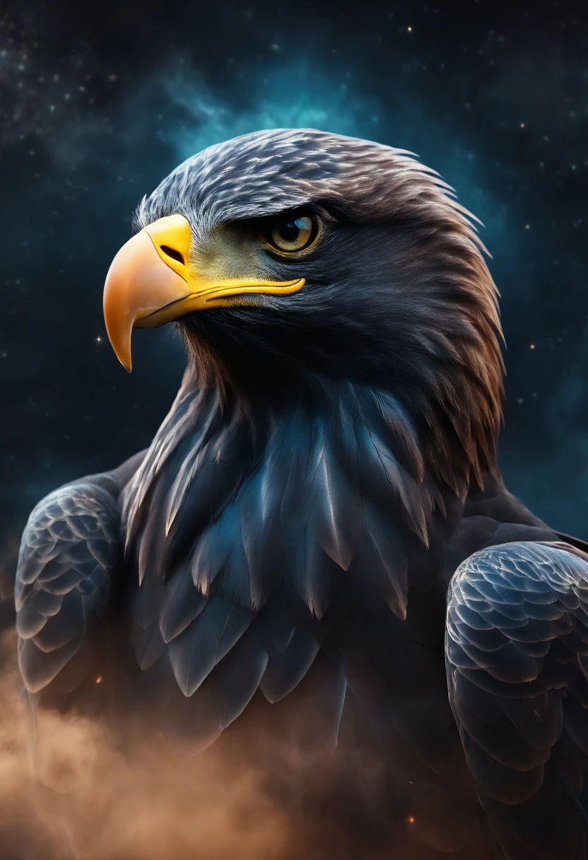 Photo in the shape of an eagle, intergalactic, spirals, Outer space, nebulas, stele, Smoke swell, iridescent, intricate detailes,  Octane Rendering, 8K Surreal, Realistic texture, Unreal Natural Lighting Engine, cinestill 800, (35mm Spring)