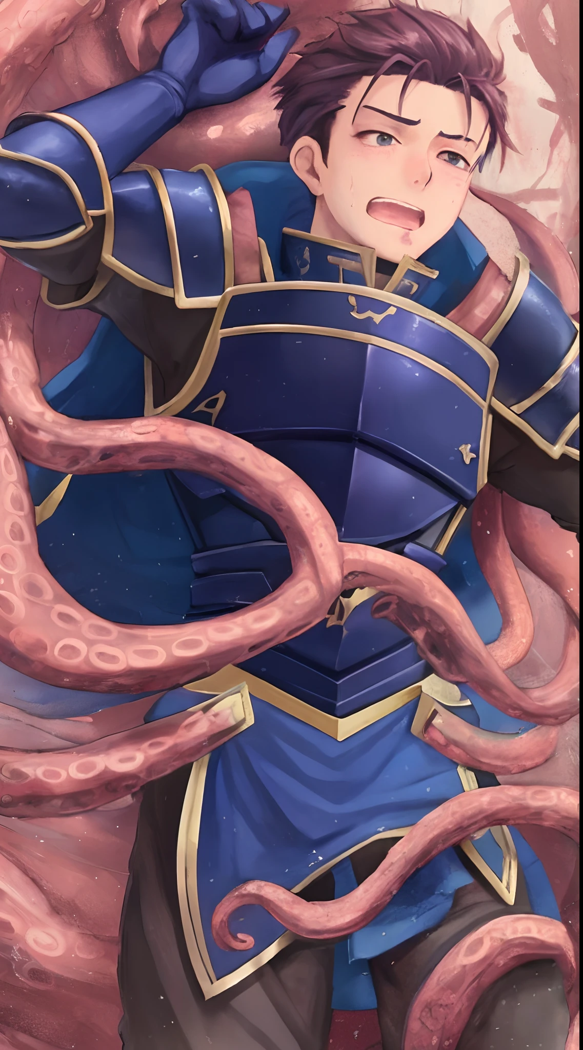 Hector Fey(adult man), 独奏, looking at viewert,Tied by tentacles(Mucus-secreting tentacles) ,perfect male figure,with her mouth open,drools,perspire,Tight combat uniform,Armour,Armour,Get wet, mitts, 1 man,weeping,Be red in the face, Male focus,Tentacles wrapped around thighs(Octopus tentacles wrap around thighs), mtu,cloaks, Armour, Shoulder armor, Soaked leggings,Wrists bound by tentacles,Waist wrapped around tentacles,,ember