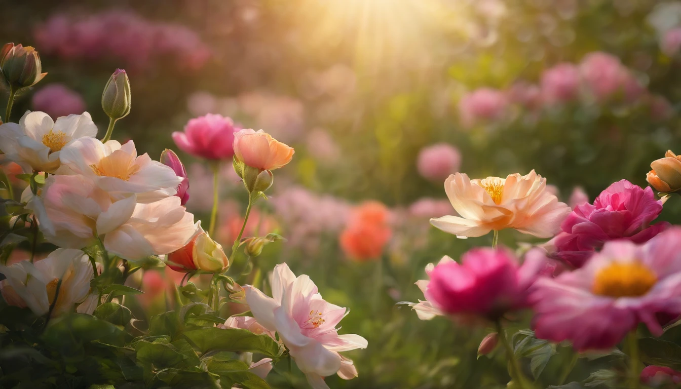best quality,ultra-detailed,realistic,photorealistic:1.37,portraits,flowers backdrop,beautifully painted flowers,delicate petals,colorful blossoms,sunlit garden,soft natural lighting,vibrant colors,serene atmosphere,subtle shading,impressionistic style,gentle brushstrokes,masterpiece:1.2