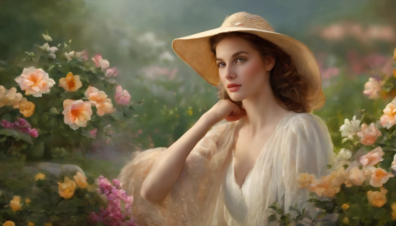 best quality,ultra-detailed,realistic,photorealistic:1.37,portraits,flowers backdrop,beautifully painted flowers,delicate petals,colorful blossoms,sunlit garden,soft natural lighting,vibrant colors,serene atmosphere,subtle shading,impressionistic style,gentle brushstrokes,masterpiece:1.2
