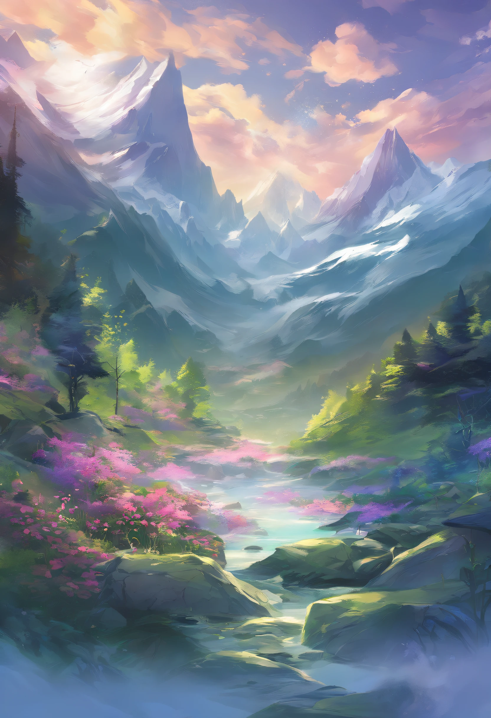 Snow-capped mountains flutter and clouds entwin,The Wancheng Glacier towers into the sky。Green Snow Peak draped in streamers,The blue lake is reflected on the top of the mountain。The five colors of the sunny sky are shining,The night and moon are dyed and sleeping。The primeval forest is lush and verdant,Highland meadows are full of flowers。