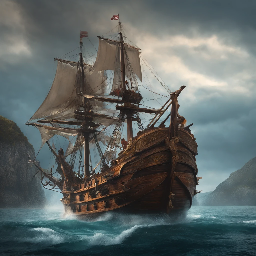 Sea Monster,Assault a sailing ship,Fighting Monster Sailor,Weapon anchor,medieval Europe,RPG