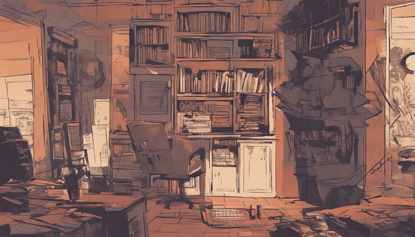 uma mulher negra de cabelo curto e crespo, sozinha em um apartamento decadente, olhando pela janela, She is surrounded by old photos and memories of a lost love, The shadows of the memories of the absent partner appear around you, como se fossem fantasmas do passado, arte digital estilo lo-fi