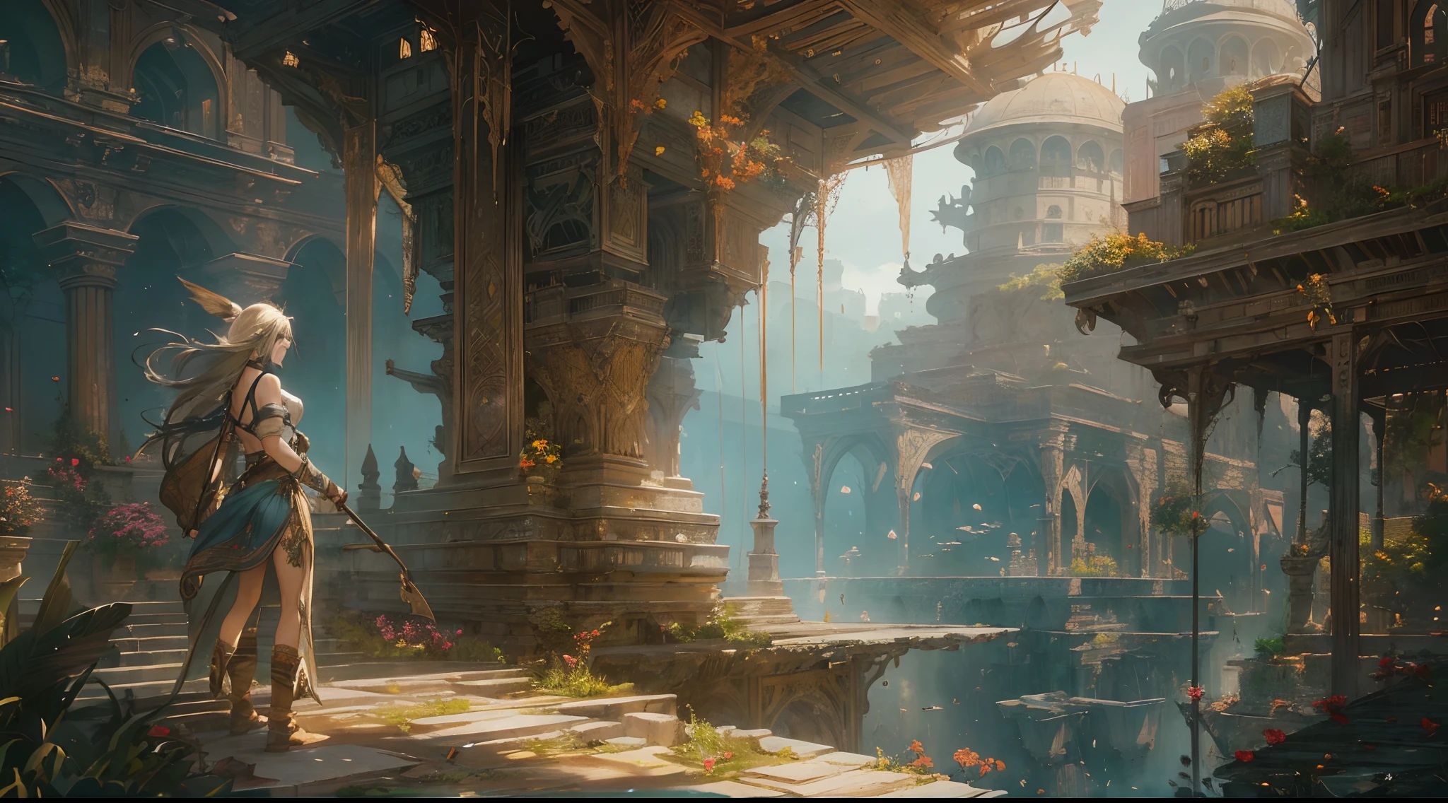 "(by Greg Rutkowski: 1.2), (masterpiece), ((best quality)), extremely delicate and beautiful, illustration, (fantasy landscape), A mesmerizing fantasy landscape with enchanting elements blending seamlessly. ((Rabanastre from final fantasy XII)), A sense of tranquility and wonder fills the air, inviting exploration and discovery. Providing a distant view that captures the grandeur and atmosphere. From Brian Froud and Carne Griffiths and Wadim Kashin and John William Waterhouse, 8K post-production, high resolution, hyperdetailed, depth of field, HDR, intricate"