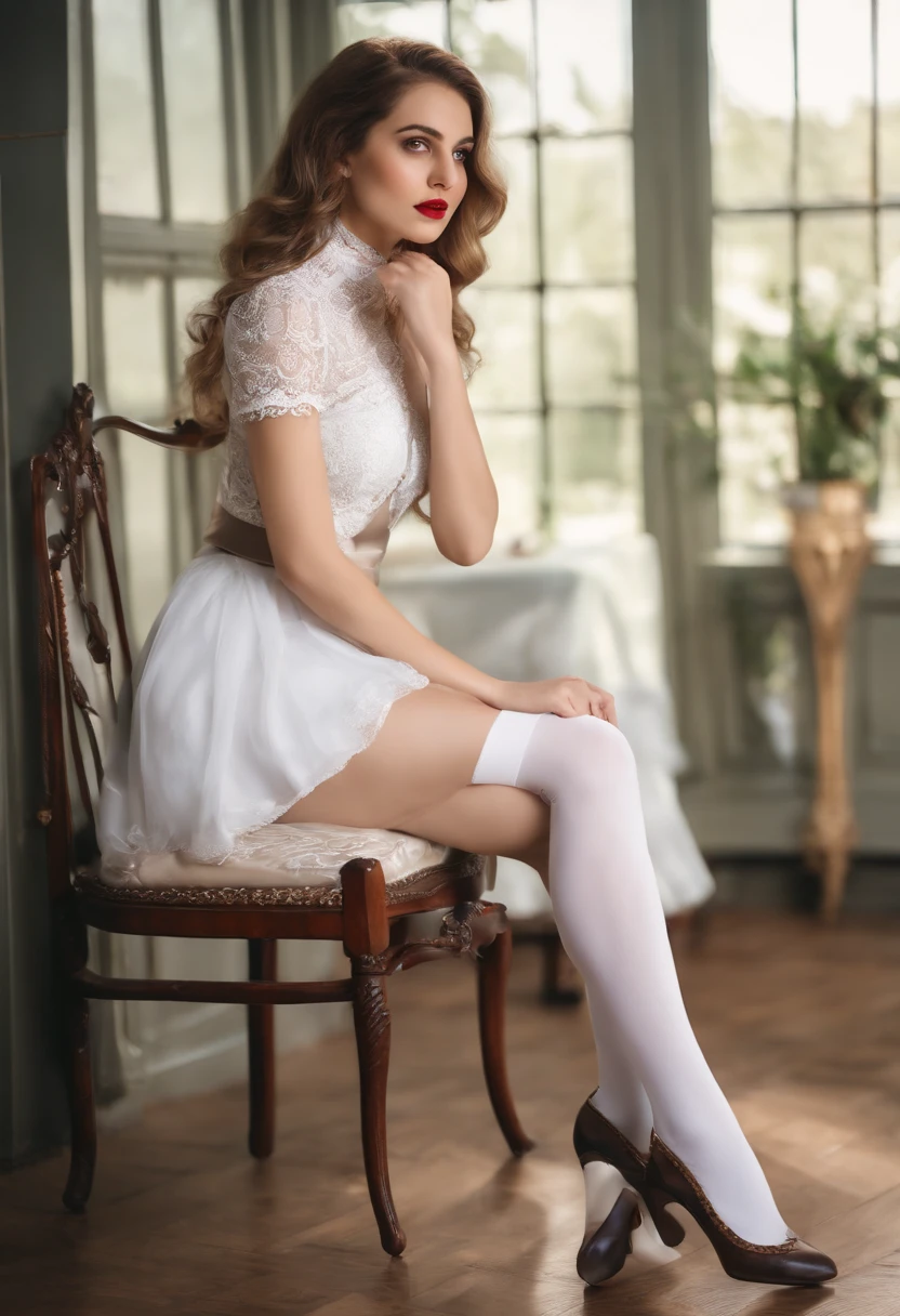 ((nudegirl)),white stockings,Lace lingerie big breasts,M open foot,high-heels,