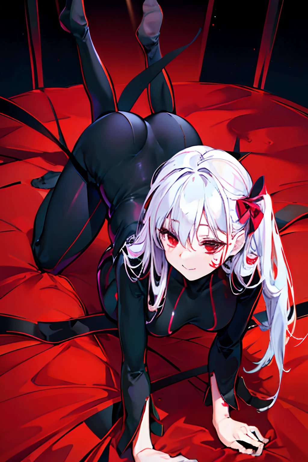 Black full body suit Red lines all over the body 3 year old girl seductiv a smile succubus Put your butt on the floor