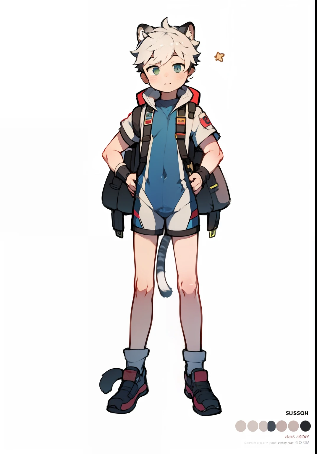 Cotton socks，One-piece hiking suit，Shota boy，Protective goggles，White tiger ears and tail