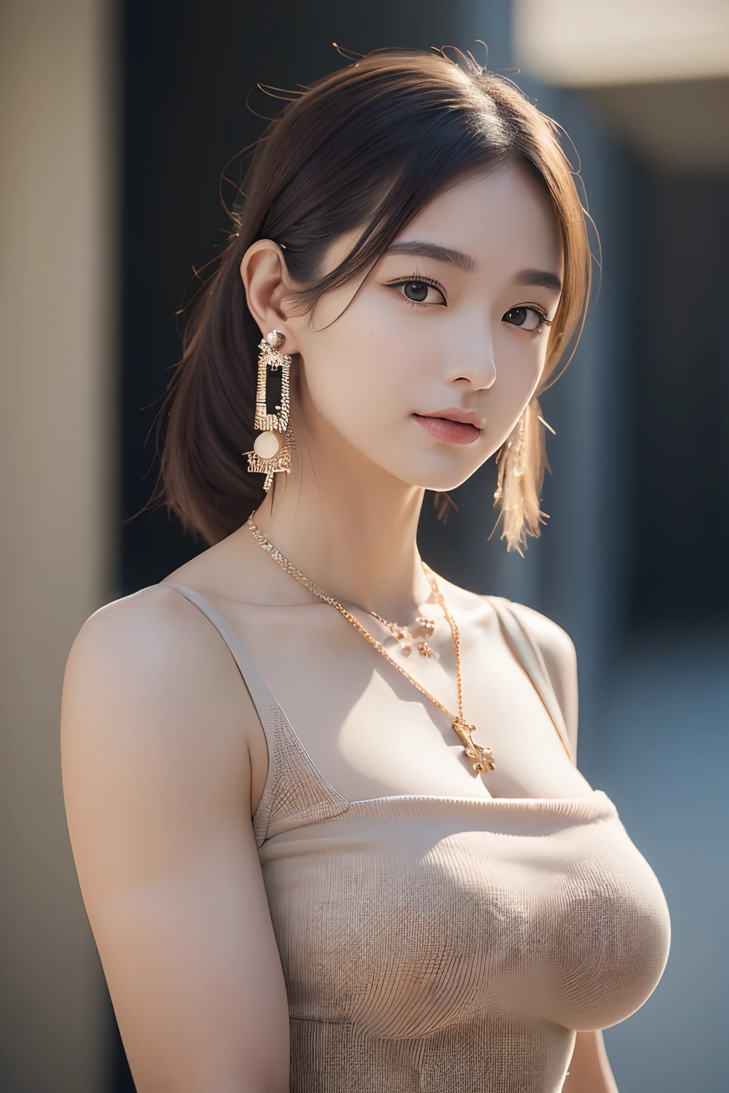 ulzzang -6500-v1.1, (Raw photo:1.2), (Photorealsitic), huge filesize, hight resolution, ighly detailed, top-quality, (masterpiece:1.6),(Hyper-realistic: 1.4), ighly detailed, nffsw, finely detail, top-quality, 8k wallpaper,People with Japan、hi-school girl、 (1 girl in),、cowboy shot、((Muscular woman like a bodybuilder:1.4))、((Thick arms with sculpted muscles:1.3))、((Sculpted muscular legs:1.6,thick leg:1.6,thick thighs:1.6,Musclinous shin:1.6))、((wide breasts)), (((Disproportionately huge breasts:1.8)))、((Lori face:1.2))、Narrow eyes, cute face, Narrow eyes,closes mouth、shyly smile:1.4、(bodycon dress:1.3、large earring,A large necklace with a luxurious look on the neck:1.5)、Stand in Front of the Church、chies、Be blessed、 (Realistic: 1.3), (Smooth lighting: 1.05), (Improved cinematic lighting: 0.9), Realistic lighting, Backlight, Face Light, raytrace, (Whitening light: 1.2), (Image enhancement: 1.4), ( Top quality real skins: 1.4), (Body Line Mood Increase:1.1), (Skin Texture Enhancement Beauty:1.1),