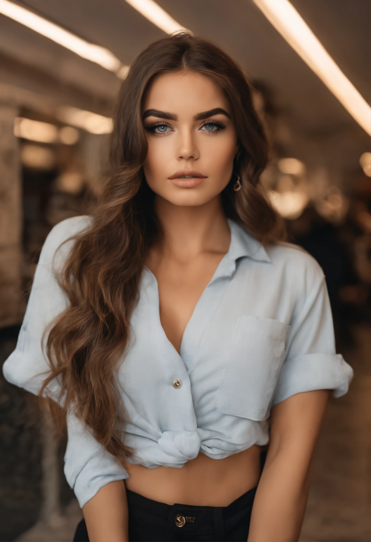 Mujer con camiseta blanca y pantalones negros en el centro comercial, Chica sexy con ojos azules, Retrato Sophie Mudd, Retrato de Corinna Kopf, cabello rubio y ojos grandes, Selfie de una mujer joven, Ojos en el club Violet Myers, ohne Maquillaje, Maquillaje natural, staring directly into camera, Cara con Artgram, dezentes Maquillaje, Impresionante foto de cuerpo completo, en el dormitorio, Fission