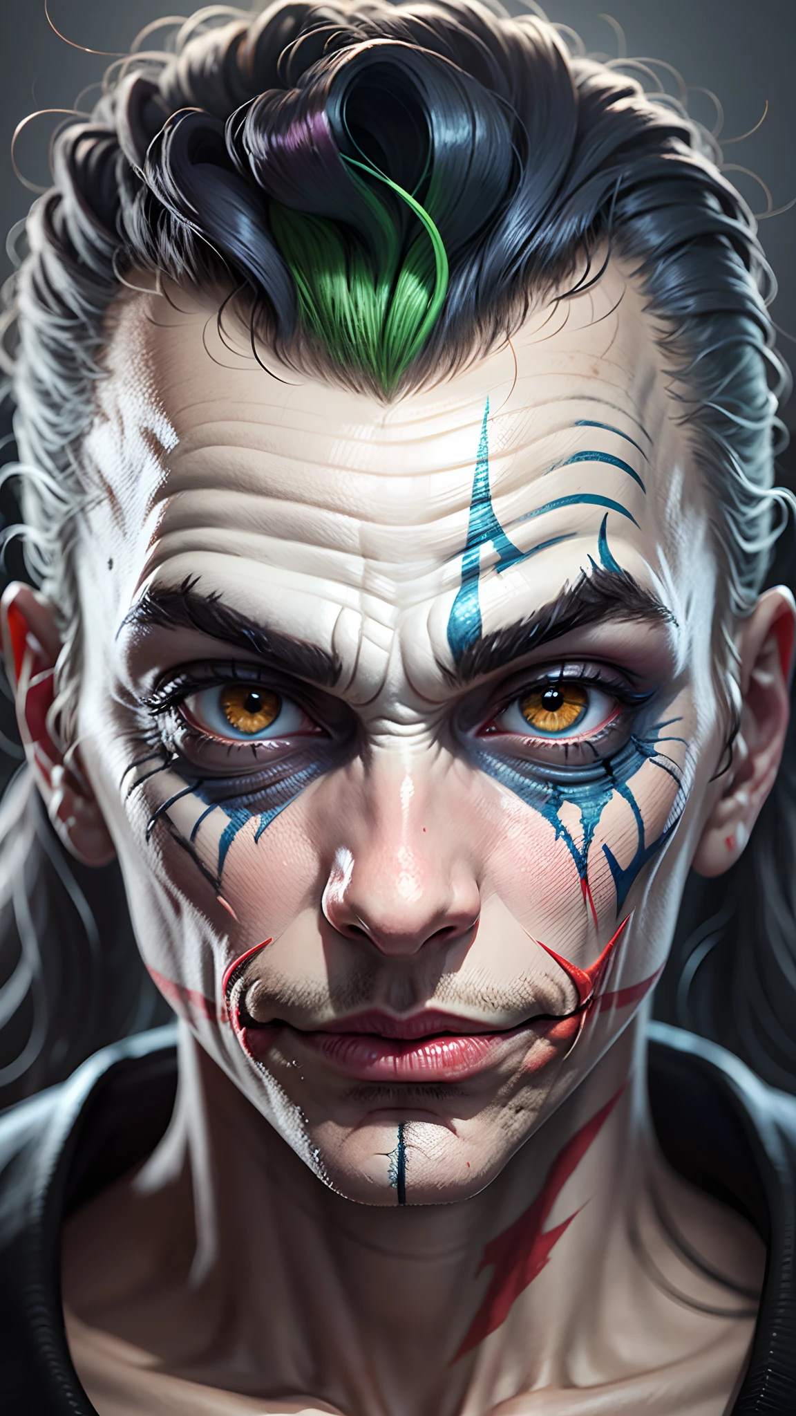 A close-up of the Joker's face, Details of each part, 4K photo, --auto --s2
