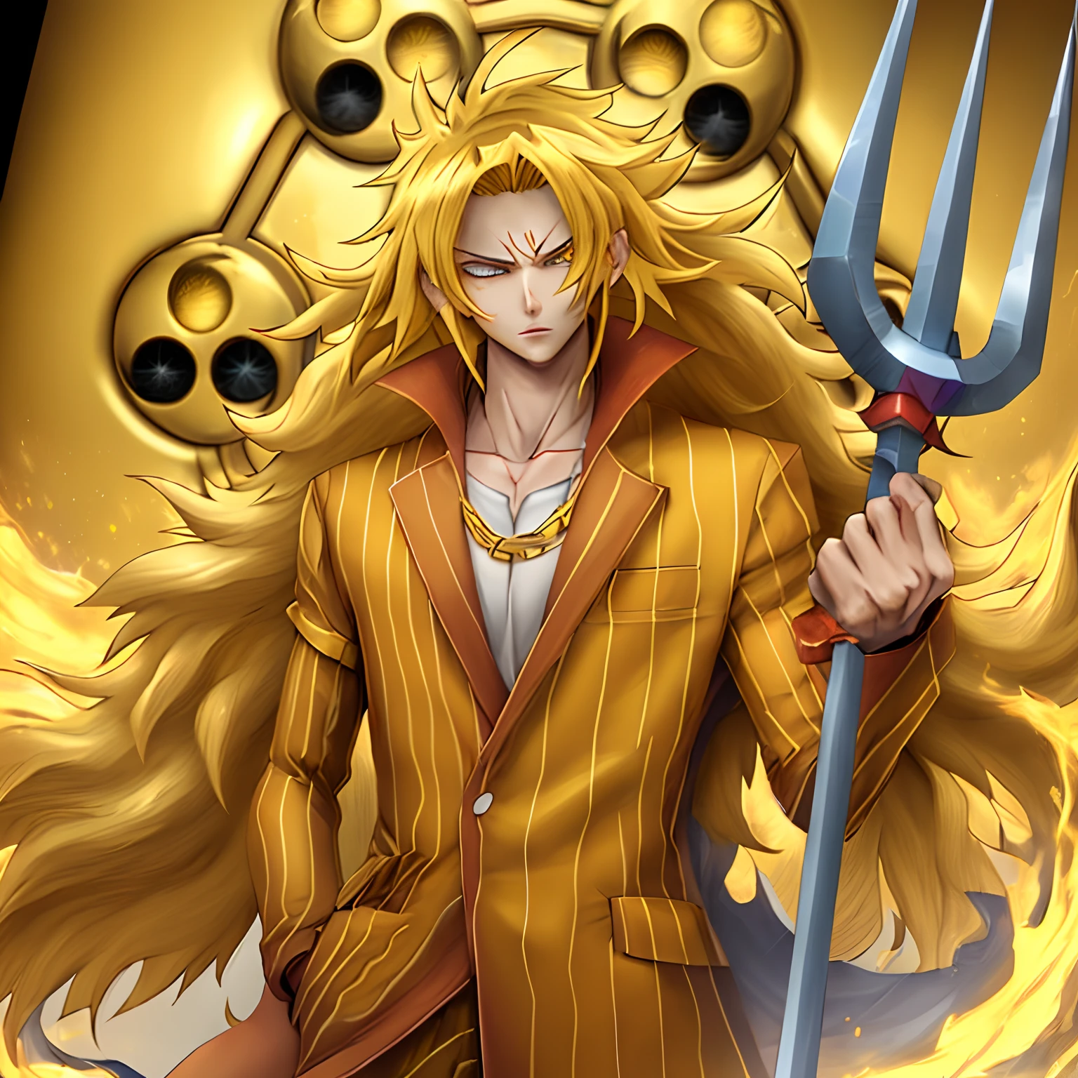 Long Blonde Hair, Yellow Eyes, Gold Box Yugioh Necklance