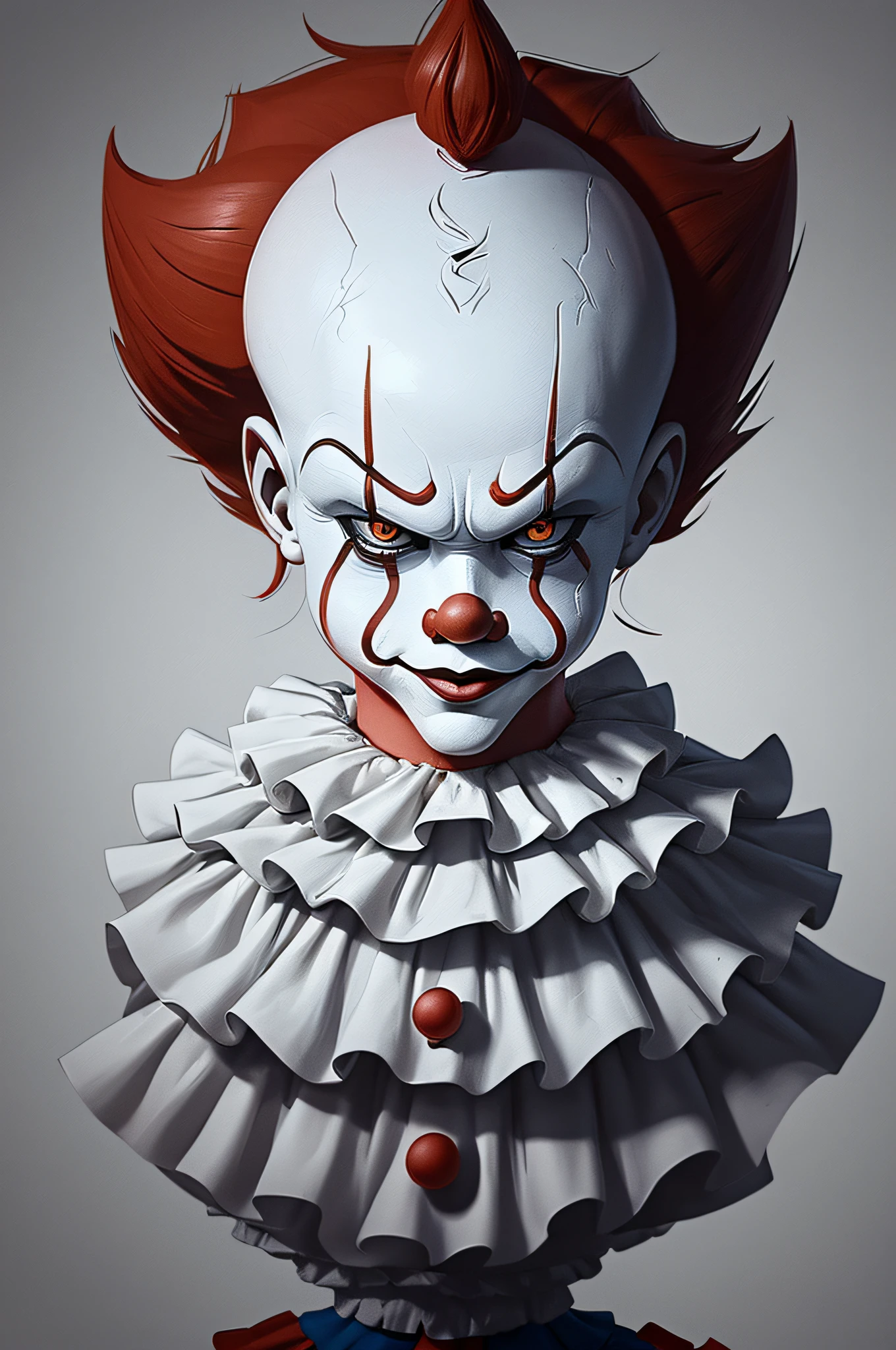 (best quality,ultra-detailed,vector illustration:1.2),Pennywise head,minimalist style,isolated,logo icon,stylized

Explanation:
- (best quality,ultra-detailed,vector illustration:1.2): This indicates that the prompt requires a high-quality and ultra-detailed image with a vector illustration style. The strength of the vector illustration style is increased by 1.2.
- Pennywise head: The main subject of the image is the head of Pennywise, the iconic clown character from the movie "It".
- minimalist style: The image should have a simplistic and minimalistic design, focusing on clean lines and shapes.
- isolated: The Pennywise head should be placed against a solid background, without any other elements or distractions.
- logo icon: The Pennywise head should be stylized in a way that it can be used as a logo or icon.
- stylized: The image should have a unique and artistic interpretation of the Pennywise head, capturing its essence in a stylized manner.