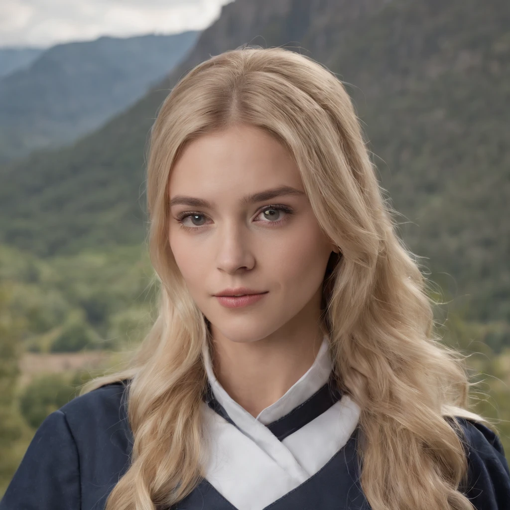 1 girl, hiper-realista, menina da escola, uniforme,20 anos, muito bonito,Uniforme escolar olhos azuis, blonde hair, pernas abertas,na mesa, Chimney Backround, 8k, tocando pernas, Adolescente,cowboy shot
