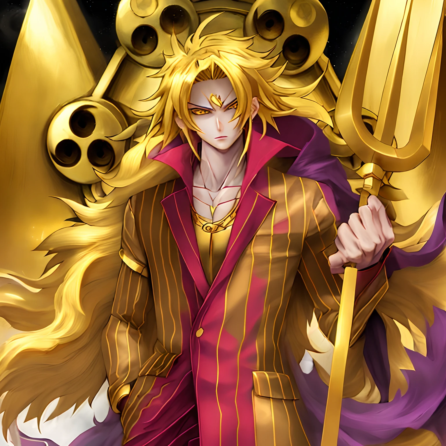 Long Blonde Hair, Yellow Eyes, Gold Box Yugioh Necklance