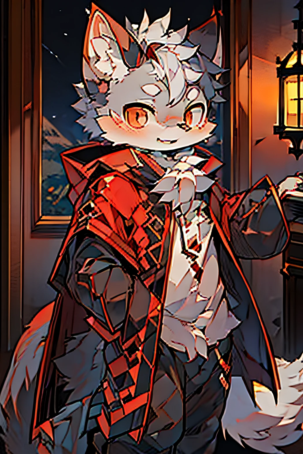 (dark environment:0.8),masterpiece, high quality, absurd res, digital painting \(artwork\), by dagasi, yupa,kiyosan,(anthro,fluffy fur,character focus:1.1),anthro male cat,short hair,portrait, bright eyes,panorama,character focus.(detailed background:0.7),solo,furry,furry male ,male focus,anthr,(Full body fur, fluffy tail, white fur,red eyes,gray hair:1.2),(long canines,vampire, cape:1.2),(interior,night, castle, coffin:1.1)