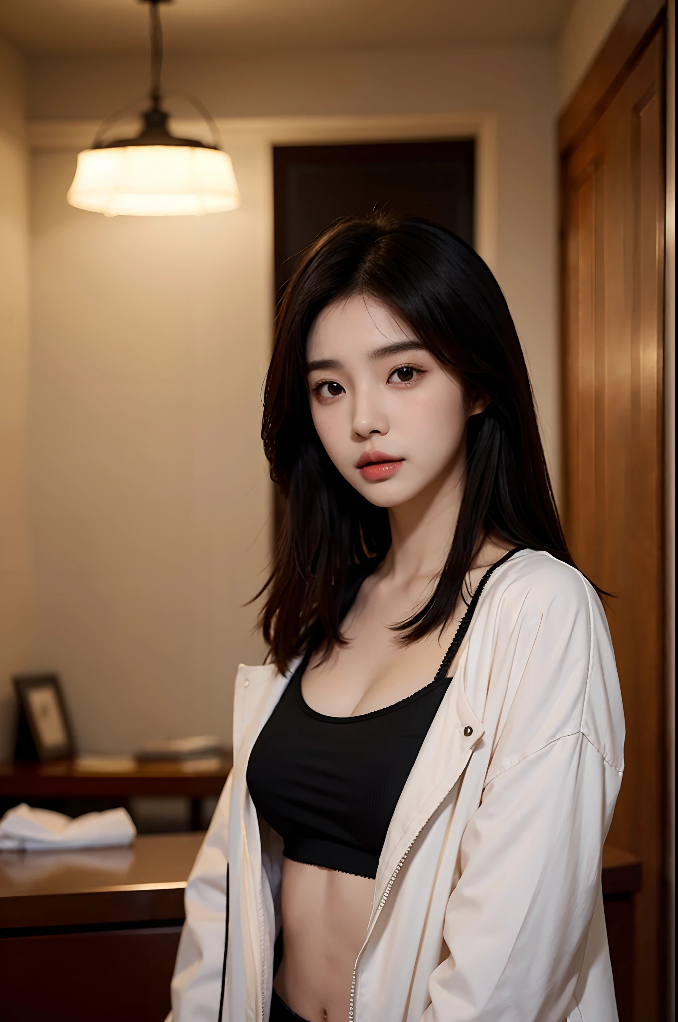 arafed asian woman in a black bra top and a white jacket, gorgeous young korean woman, beautiful south korean woman, beautiful young korean woman, lee ji - eun, lee ji-eun, jaeyeon nam, hwang se - on, heonhwa choe, kwak ji young, jinyoung shin, portrait of female korean idol, korean girl, cute korean actress