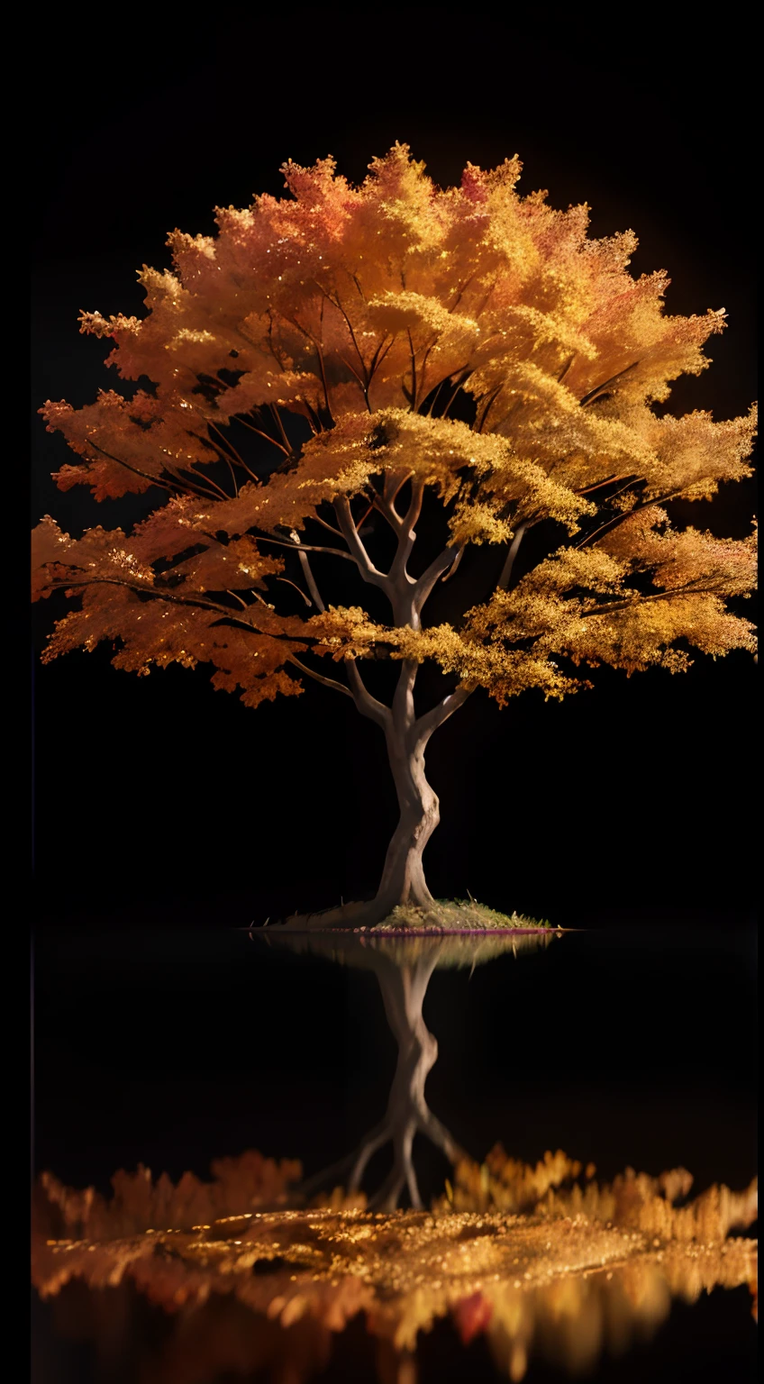 Beautiful symmetrical full body photo of maple tree, autumn painted in oil with thick brushstrokes and wet paint, Fibonacci, golden ratio, melted wax, visible brushstrokes, surrounded by crystal spheres, 3D tessellation wireframe, neural graphic, neurons, tree of life, color, love, passion, oil on canvas, thick brushstrokes, insanely detailed, 8k uhd, masterpiece, artstation, surreal