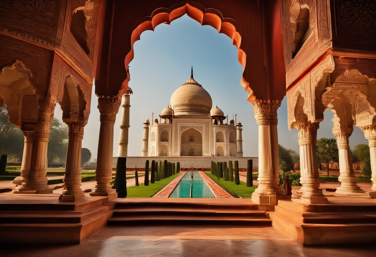 Indian Palace, garden, Taj Mahal