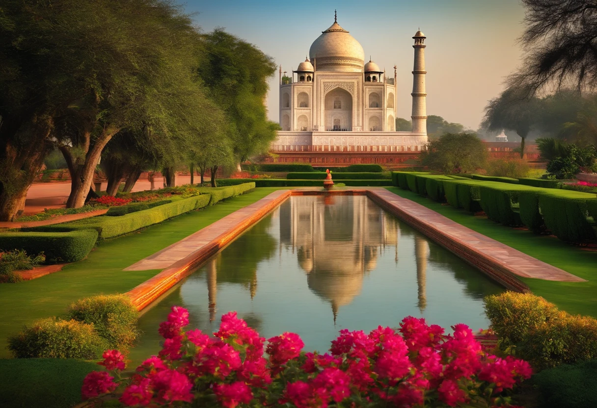 Indian Palace, garden, Taj Mahal