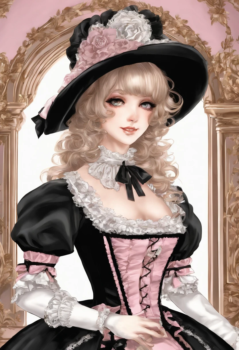 Arafe in a pink and black dress and hat, Takanobu Fujiwara(Takanobu Fujiwara)Digital rendering inspired by, pixiv, rococo, Victoria Gothic ta Fashion, Lolityle, Rococo Queen (Rococo Queen) (Rococo Queen (Rococo Queen)) (Rococo Queen (Rococo Queen) (Rococo Queen (Rococo Queen))), gothic maiden anime girl, rococo dress, anime girl in a maid costume, lolita fon, Catboy's cosplay! Maid! one-piece