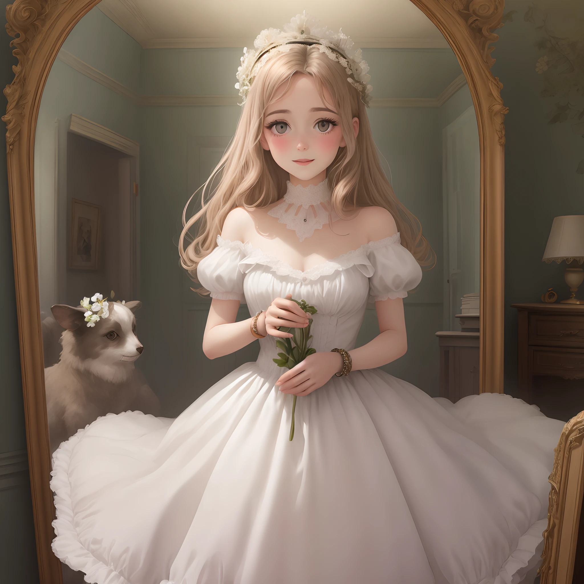 Ah ! je ris de me voir
Si belle en ce miroir !
Est-ce toi, Marguerite ?
Reponds-moi, reponds vite !
Non ! non ! - ce n'est plus toi !
Non ! non ! - ce n'est plus ton visage !
C'est la fille d'un roi,
Qu'on salue au passage !
Ah, s'il etait ici !...
S'il me voyait ainsi !
Comme une demoiselle,
Il me trouverait belle.
(Elle se pare du collier.)
Achevons la metamorphose !
Il me tarde encore d'essayer
Le bracelet et le collier !
(Elle se pare du bracelet et se leve.)
Dieu ! c'est comme une main qui sur mon bras se pose !
Ah! je ris de me voir
Si belle en ce miroir !
Est-ce toi, Marguerite ?
Reponds-moi, reponds vite !
Ah, s'il etait ici !...
S'il me voyait ainsi !
Comme une demoiselle,
Il me trouverait belle.
Marguerite, ce n'est plus toi,
Ce n'est plus ton visage,
Non ! c'est la fille d'un roi,
Qu'on salue au passage.