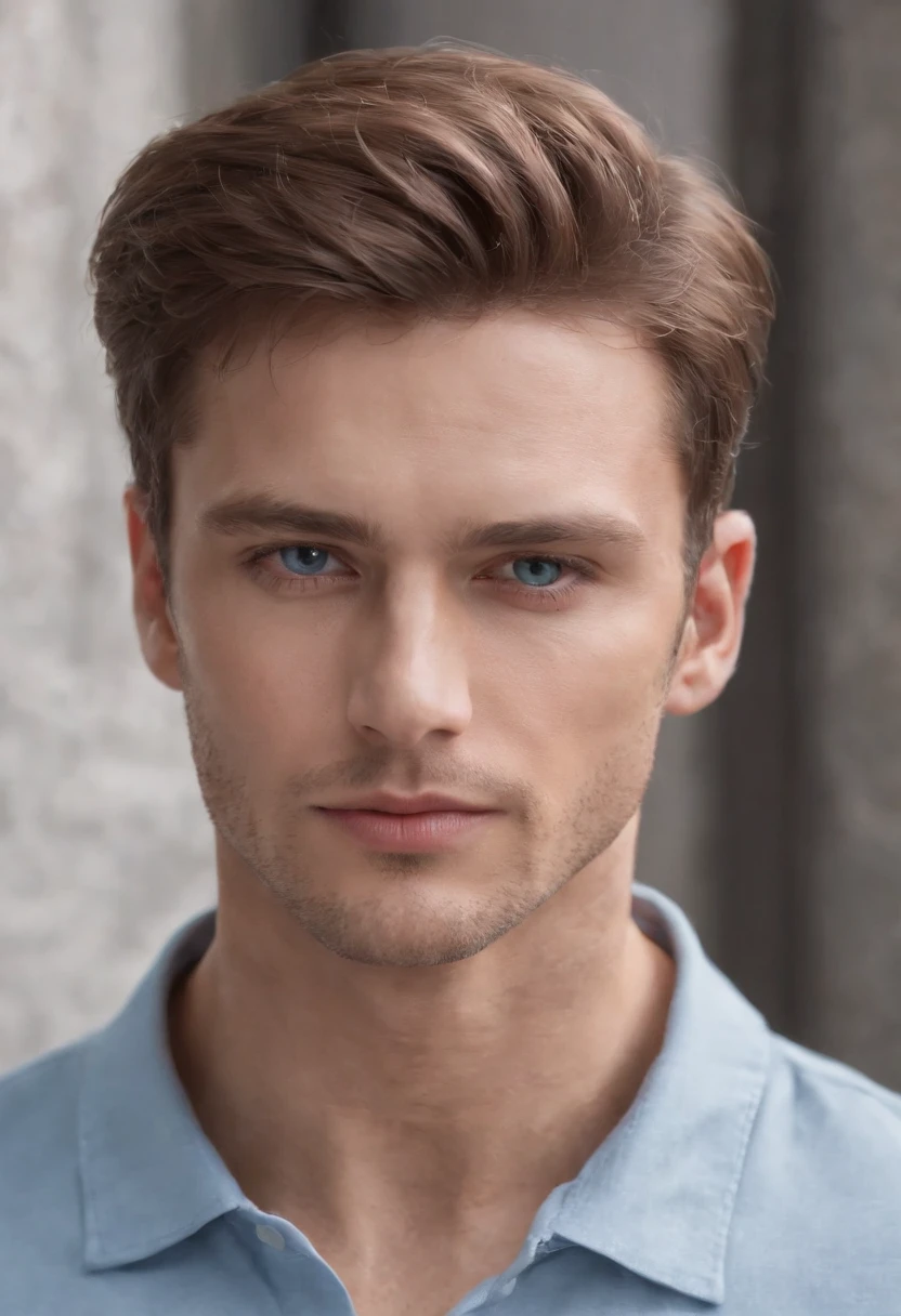 Gilthunder is extremely handsome, with perfect facial features that draw attention wherever he goes. His face is sculpted and symmetrical, highlighting his intense blue eyes that shine with determination. He is clean-shaven, maintaining smooth and flawless skin.His hair is of a stunning salmon hue, straight and silky, cascading gracefully to his neck, adding an elegant touch to his appearance. He wears a blue Polo shirt that enhances his eyes and accentuates his athletic figure. Completing the ensemble, he sports tailored trousers that emphasize his impeccable posture.Gilthunder is a true masterpiece of human beauty, combining his stunning looks with a captivating presence that makes people drawn to his magnetic aura. Cinematic realistic portrait, beautiful detailed face, highly detailed realistic face, 8k highly detailed face, realistic detailed face portrait, 8k portrait render, sharp high detail face, realistic face moody lighting, detailed realistic face, realistic human face, highly detailed VFX portrait detailed, detailed and realistic face, realistic and detailed face