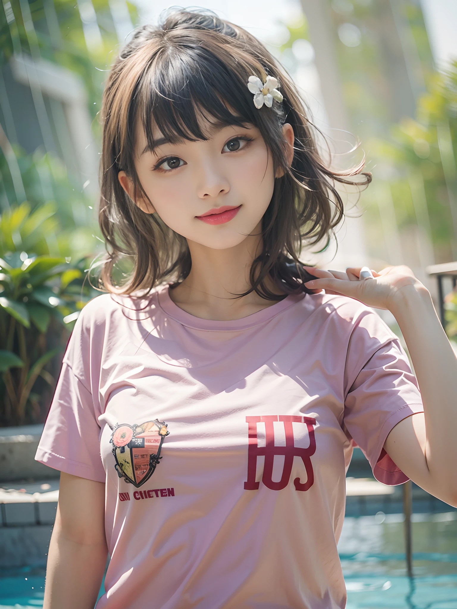 wearing t-shirts、small tits