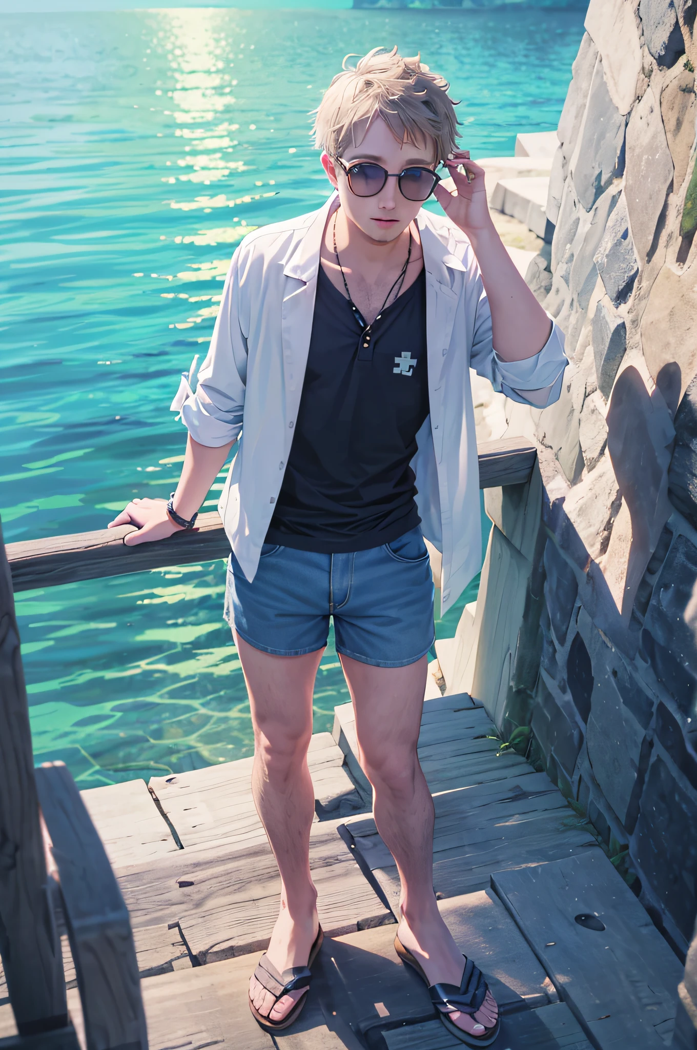 On the shores of Lake Lucerne, NathanLeserman marvels at the craftsmanship of his newly acquired Swiss watch. The serene waters and picturesque mountains encapsulate the essence of Swiss beauty. Dressed in a summer button-down and denim shorts, he fits perfectly into this idyllic setting. The watch, under the golden sunlight, radiates a turquoise glow, harmonizing with the lake's blue depths.