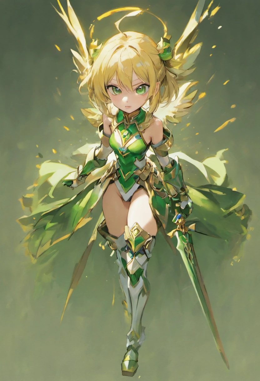（8K，Best quality，style of anime），Ancient European realistic style armor，Silver-haired female knight，Green emerald pupils，High ponytail，Wearing silver-white armor，Delicate facial features，The drawing style is similar to that of characters in anime，Boots，Gaiters，with a pure white background，Character design，quadratic element，Include a small amount of introductory text，Three views of people