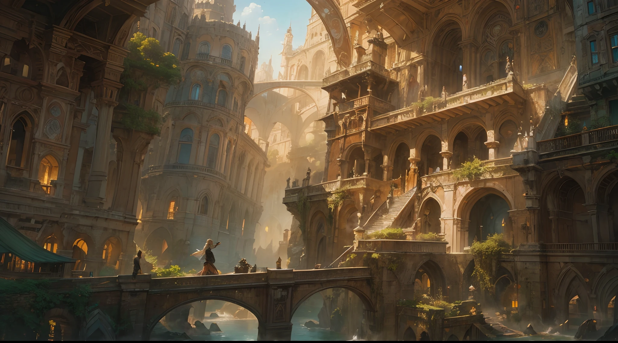 "(by Greg Rutkowski: 1.2), (masterpiece), ((best quality)), extremely delicate and beautiful, illustration, (fantasy landscape), A mesmerizing fantasy landscape with enchanting elements blending seamlessly. ((Nalbina fortress from final fantasy XII)), A sense of tranquility and wonder fills the air, inviting exploration and discovery. Providing a distant view that captures the grandeur and atmosphere. From Brian Froud and Carne Griffiths and Wadim Kashin and John William Waterhouse, 8K post-production, high resolution, hyperdetailed, depth of field, HDR, intricate"