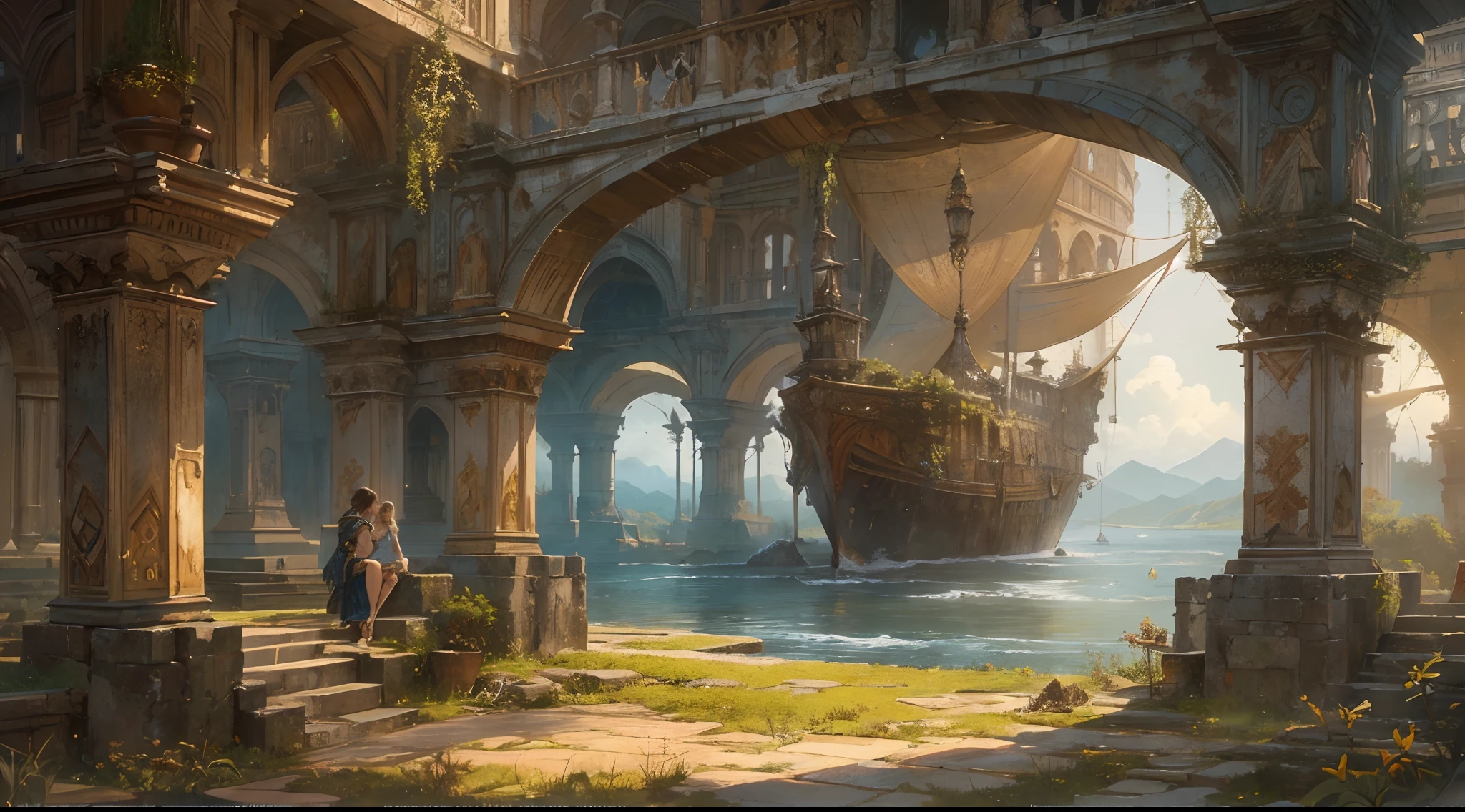 "(by Greg Rutkowski: 1.2), (masterpiece), ((best quality)), extremely delicate and beautiful, illustration, (fantasy landscape), A mesmerizing fantasy landscape with enchanting elements blending seamlessly. ((Nalbina fortress from final fantasy XII)), A sense of tranquility and wonder fills the air, inviting exploration and discovery. Providing a distant view that captures the grandeur and atmosphere. From Brian Froud and Carne Griffiths and Wadim Kashin and John William Waterhouse, 8K post-production, high resolution, hyperdetailed, depth of field, HDR, intricate"