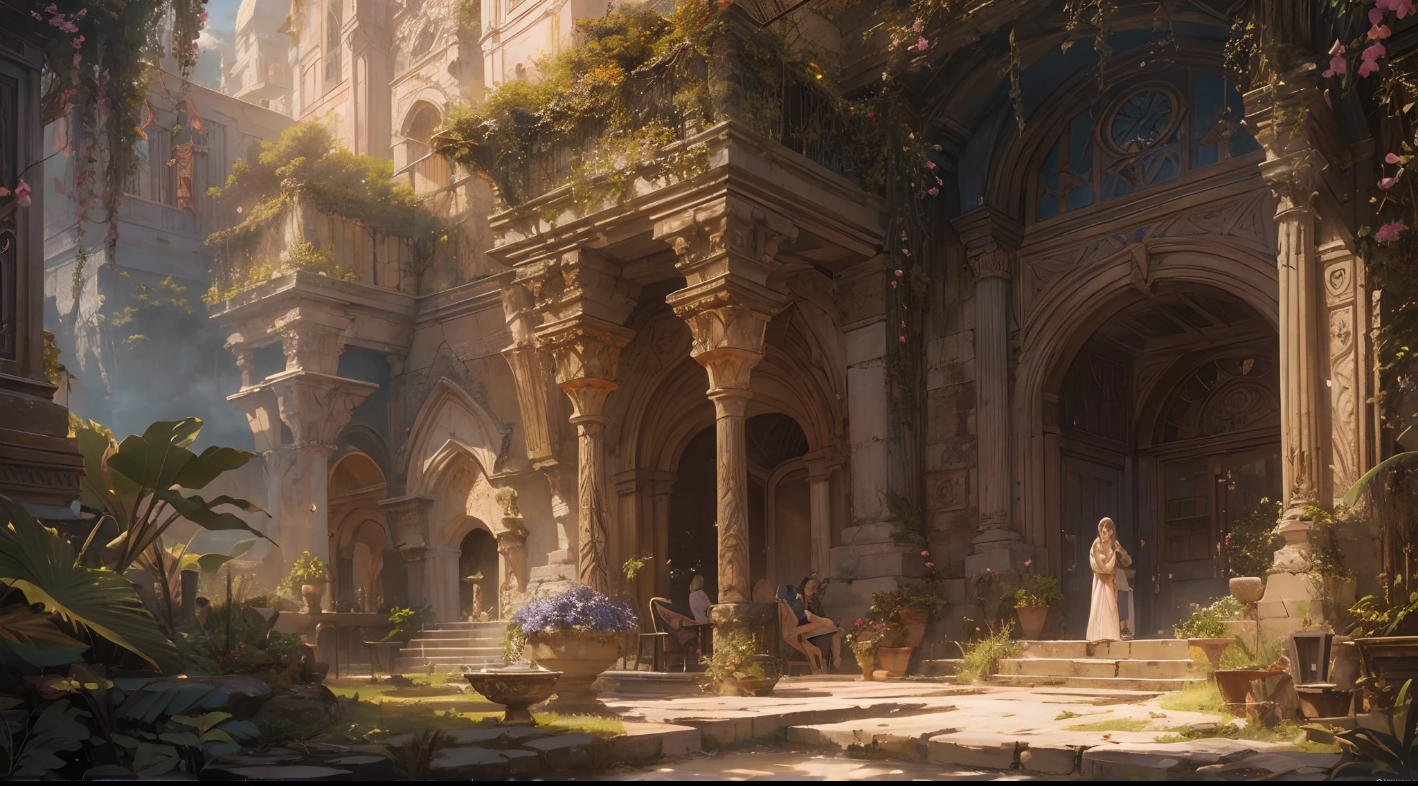 "(by Greg Rutkowski: 1.2), (masterpiece), ((best quality)), extremely delicate and beautiful, illustration, (fantasy landscape), A mesmerizing fantasy landscape with enchanting elements blending seamlessly. ((Nalbina fortress from final fantasy XII)), A sense of tranquility and wonder fills the air, inviting exploration and discovery. Providing a distant view that captures the grandeur and atmosphere. From Brian Froud and Carne Griffiths and Wadim Kashin and John William Waterhouse, 8K post-production, high resolution, hyperdetailed, depth of field, HDR, intricate"