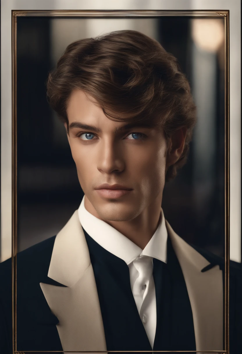 Corpo inteiro, foto grande angular retrato em close-up do corpo de um homem bonito , Alto e em forma, (20 anos:1.1), (Barbeado:1.2) , (Gilthunder is extremely handsome, with perfect facial features that draw attention wherever he goes. His face is sculpted and symmetrical, highlighting his intense blue eyes that shine with determination. He is clean-shaven, maintaining smooth and flawless skin.His hair is of a stunning salmon hue, straight and silky, cascading gracefully to his neck, adding an elegant touch to his appearance. He wears a blue Polo shirt that enhances his eyes and accentuates his athletic figure. Completing the ensemble, he sports tailored trousers that emphasize his impeccable posture.Gilthunder is a true masterpiece of human beauty, combining his stunning looks with a captivating presence that makes people drawn to his magnetic aura. Cinematic realistic portrait, beautiful detailed face, highly detailed realistic face, 8k highly detailed face, realistic detailed face portrait, 8k portrait render, sharp high detail face, realistic face moody lighting, detailed realistic face, realistic human face, highly detailed VFX portrait detailed, detailed and realistic face, realistic and detailed face (Terno apertado em veludo azul escuro:1.3). (posing outside the mansion with a luxury car:1.1),cold and dark sunset at dusk, (luz de borda:1.1),(Foco nos olhos), (Olhar orgulhoso), (luz dura na pele:1.2), (sombras duras, Tema escuro, Contraste profundo:1.1), (fotografia retrato por Annie Liebovitz), Dark mint theme and choral aesthetics, (skin imperfections)