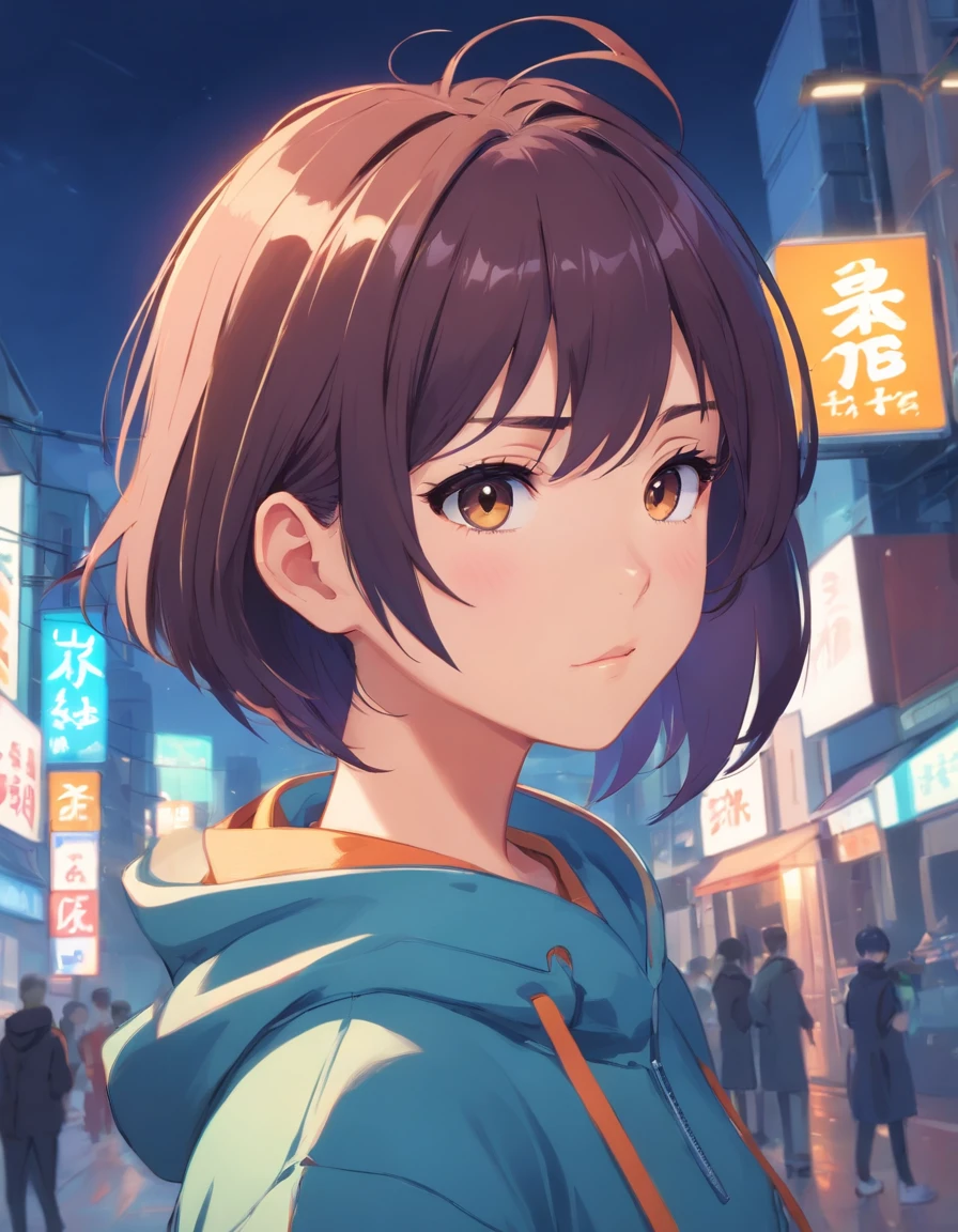 [by Artgerm and WLOP and Ilya Kuvshinov and RHADS and Loish and Rossdraws] by artist "anime", Anime Key Visual, Japanese Manga, Pixiv, Zerochan, Anime art, Fantia, young man with 20 years of short brown hair, (((full body))), black hoody, slim, Corte quiff, color eye navy, color hair navy, tow color eye , and super cute