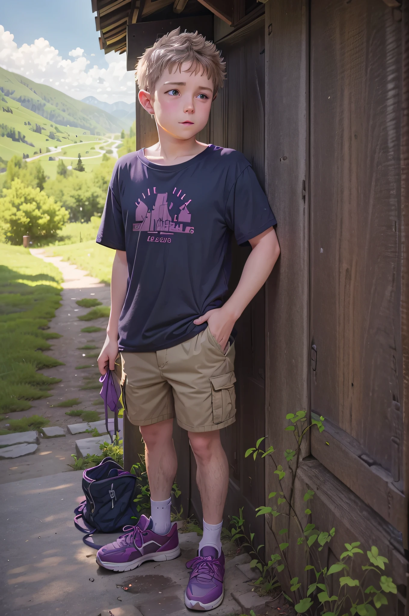 Prompt 3:
NathanLeserman, on the steps of a traditional Swiss school in the Alps, ties his shoelaces. The wooden building, with its carved details and colorful shutters, exudes charm and warmth. His summer attire, a breathable t-shirt and cargo shorts, is perfect for the mountain climate. A purple glow effect surrounds a nearby school bell, signaling the end of a break. Children play in the yard, their laughter echoing in the valley. The scent of pine trees and wildflowers fills the air, creating a serene environment for learning. As Nathan stands up, he takes a moment to admire the panoramic views, with rolling hills, meadows, and distant peaks forming a breathtaking landscape.