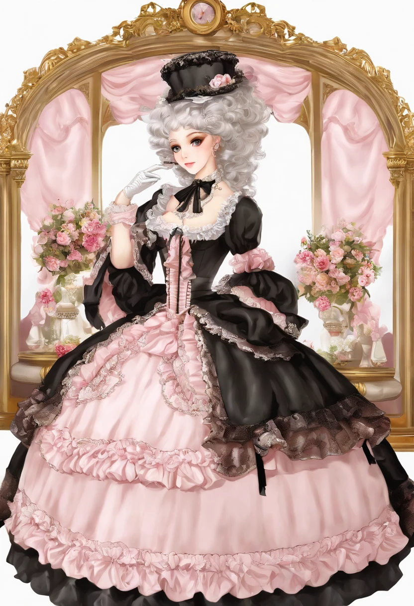 Arafe in a pink and black dress and hat, Takanobu Fujiwara(Takanobu Fujiwara)Digital rendering inspired by, pixiv, rococo, Victoria Gothic ta Fashion, Lolityle, Rococo Queen (Rococo Queen) (Rococo Queen (Rococo Queen)) (Rococo Queen (Rococo Queen) (Rococo Queen (Rococo Queen))) (Rococo Queen (Rococo Queen) (Rococo Queen (Rococo Queen)) (Rococo Queen (Rococo Queen) (Rococo Queen (Rococo Queen)))), gothic maiden anime girl, rococo dress, anime girl in a maid costume, lolita fon, Catboy's cosplay! Maid! one-piece
