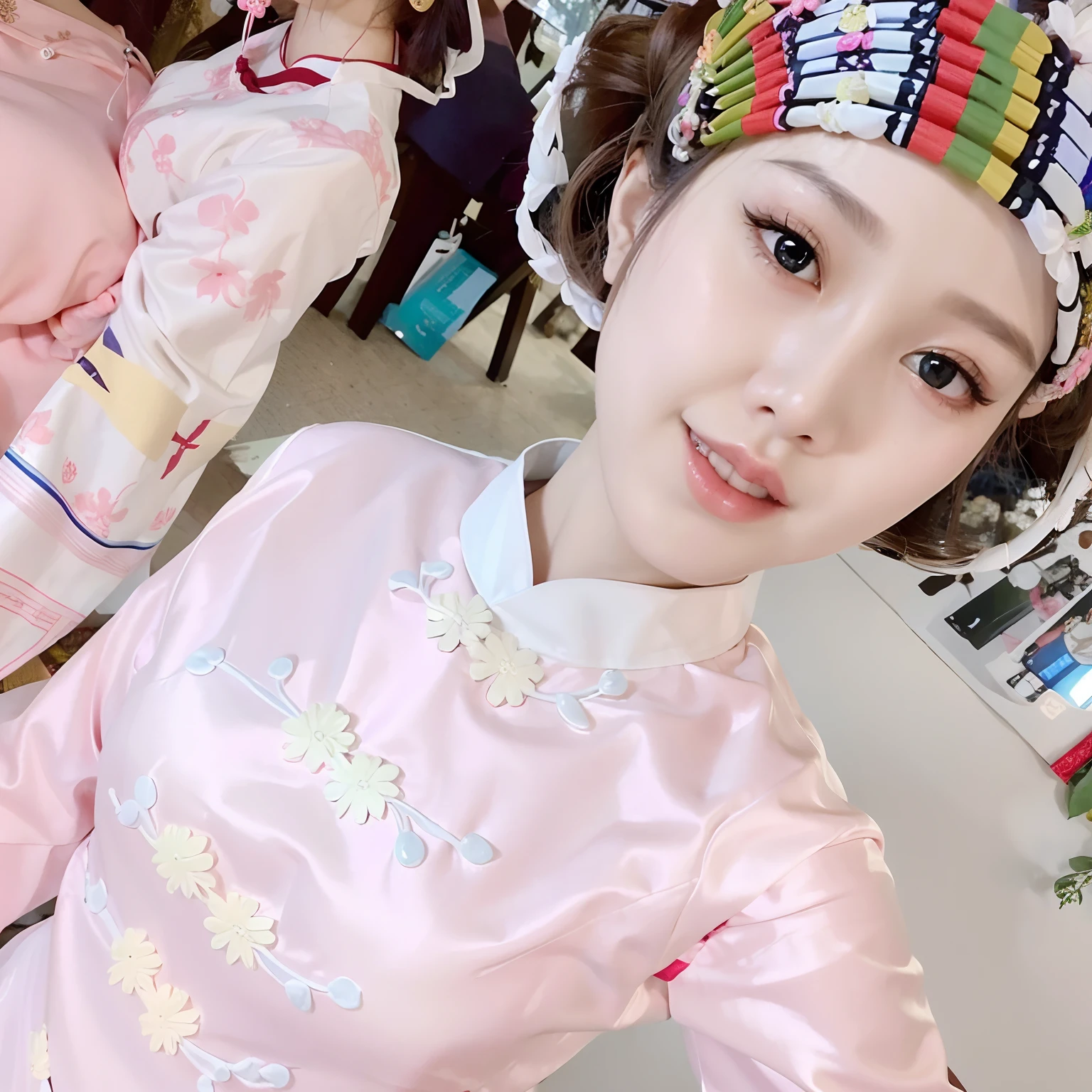 there is a woman in a pink dress and a hat, traditional tai costume, traditional costume, traditional dress, with acient chinese clothes, chinese costume, traditional clothes, traditional beauty, ao dai, traditional chinese, chinese girl, traditional chinese clothing, chinese woman, xintong chen, palace , a girl in hanfu, korean woman, cai xukun