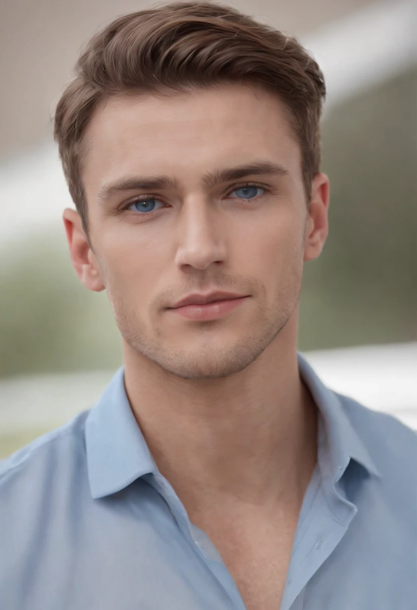 Gilthunder is extremely handsome, with perfect facial features that draw attention wherever he goes. His face is sculpted and symmetrical, highlighting his intense blue eyes that shine with determination. He is clean-shaven, maintaining smooth and flawless skin.His hair is of a stunning salmon hue, straight and silky, cascading gracefully to his neck, adding an elegant touch to his appearance. He wears a blue Polo shirt that enhances his eyes and accentuates his athletic figure. Completing the ensemble, he sports tailored trousers that emphasize his impeccable posture.Gilthunder is a true masterpiece of human beauty, combining his stunning looks with a captivating presence that makes people drawn to his magnetic aura. Cinematic realistic portrait, beautiful detailed face, highly detailed realistic face, 8k highly detailed face, realistic detailed face portrait, 8k portrait render, sharp high detail face, realistic face moody lighting, detailed realistic face, realistic human face, highly detailed VFX portrait detailed, detailed and realistic face, realistic and detailed face. British man.