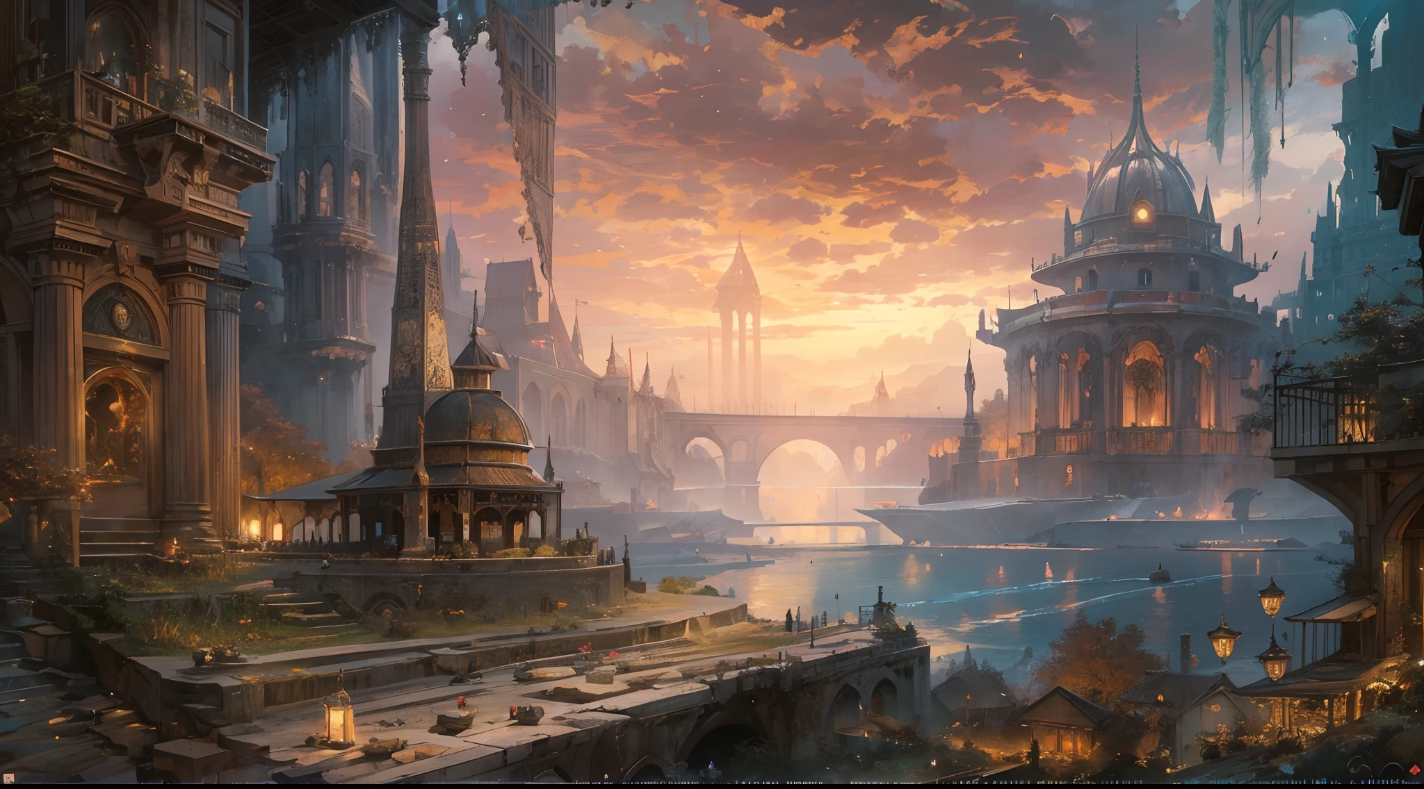 "(by Greg Rutkowski: 1.2), (masterpiece), ((best quality)), extremely delicate and beautiful, illustration, (fantasy landscape), A mesmerizing fantasy landscape with enchanting elements blending seamlessly. ((Bevelle temple from final fantasy X)), A sense of tranquility and wonder fills the air, inviting exploration and discovery. Providing a distant view that captures the grandeur and atmosphere. From Brian Froud and Carne Griffiths and Wadim Kashin and John William Waterhouse, 8K post-production, high resolution, hyperdetailed, depth of field, HDR, intricate"