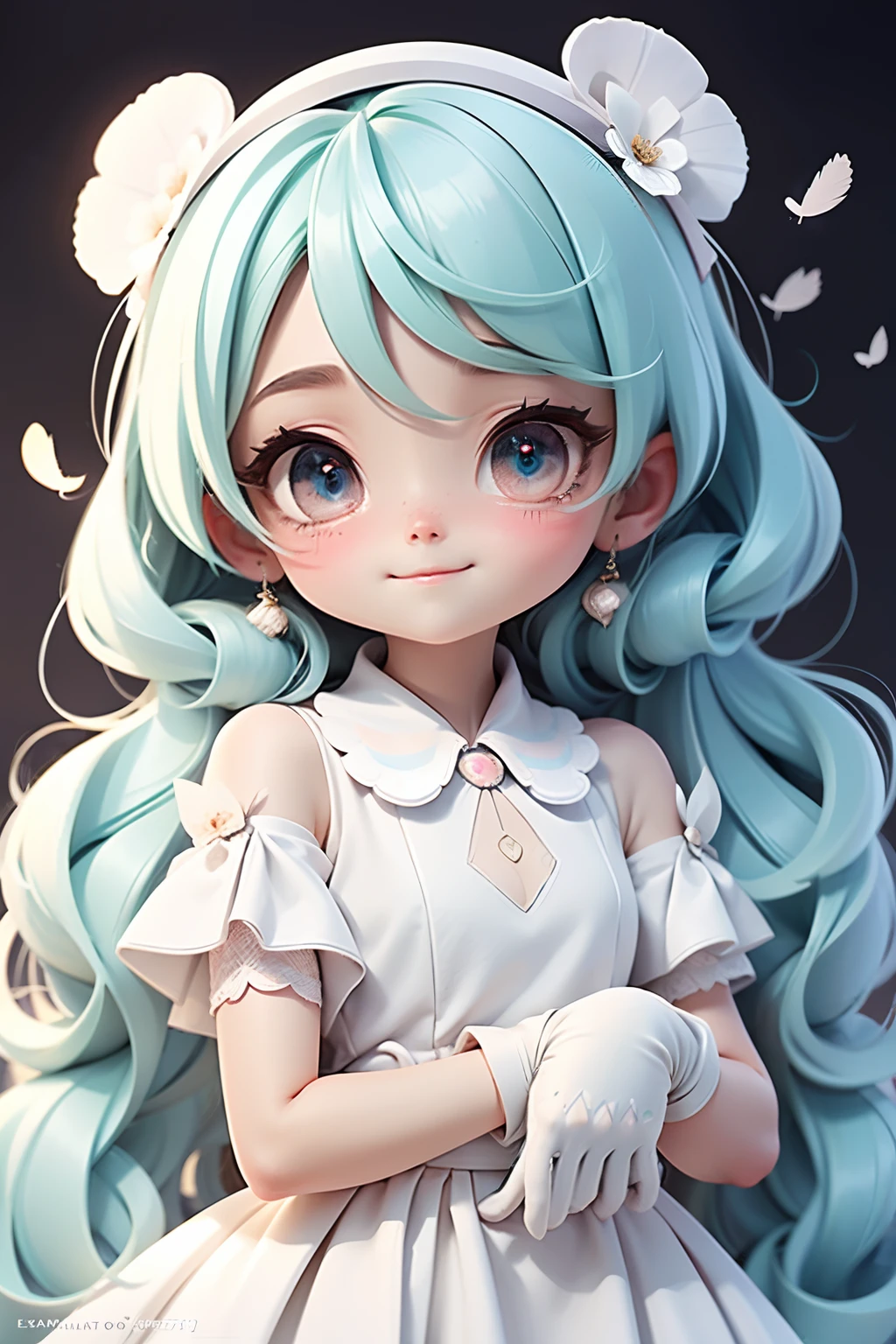  anime girls, Wearing white gloves, Cute Wuoo Face, Long and colorful hair, With feather design, Party spray pain background, Colorful Paint Dresses, Blended Hair, photographed, Modern Accessories , Delicate and detailed eyes, Delicate and detailed smile, milkyW, Pelorescent, Holographic, dark backgrounds,Staring at this with eyes that are about to cry
