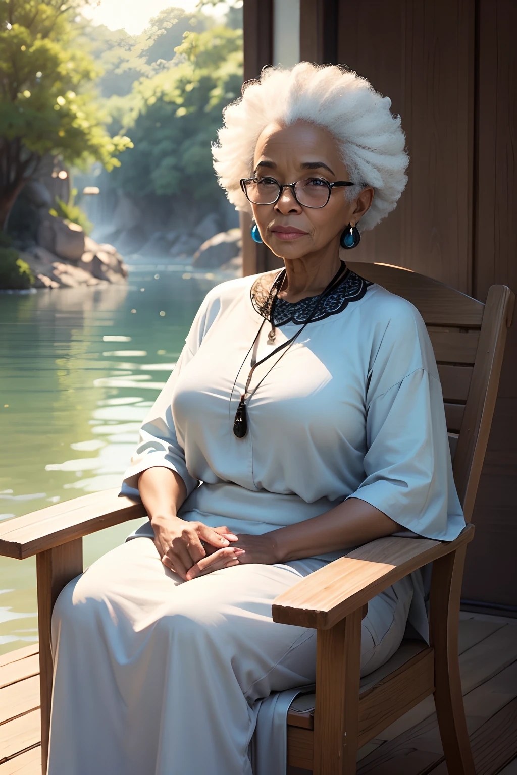70 year old black woman with serene look