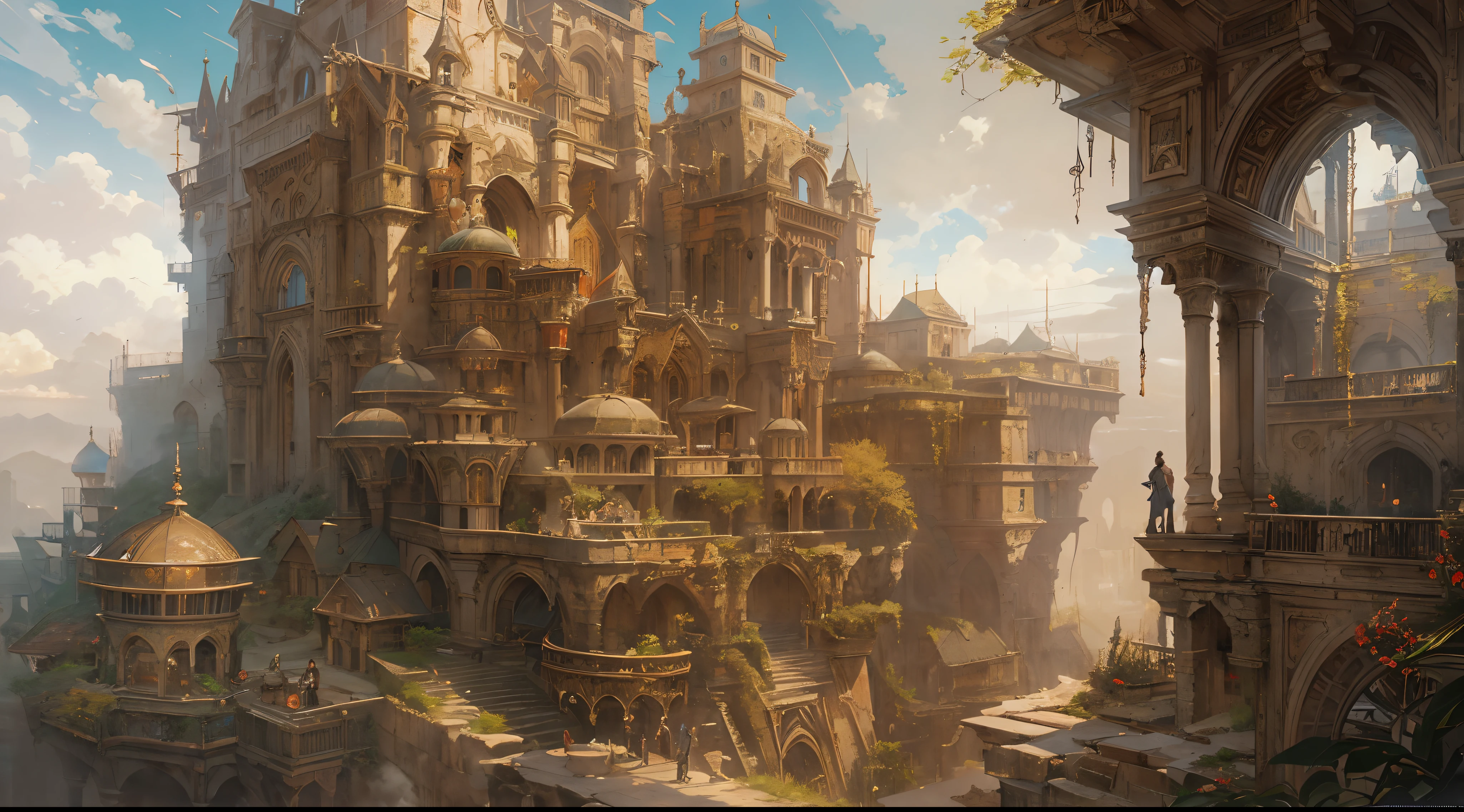 "(by Greg Rutkowski: 1.2), (masterpiece), ((best quality)), extremely delicate and beautiful, illustration, (fantasy landscape), A mesmerizing fantasy landscape with enchanting elements blending seamlessly. ((Nalbina fortress from final fantasy XII)), A sense of tranquility and wonder fills the air, inviting exploration and discovery. Providing a distant view that captures the grandeur and atmosphere. From Brian Froud and Carne Griffiths and Wadim Kashin and John William Waterhouse, 8K post-production, high resolution, hyperdetailed, depth of field, HDR, intricate"