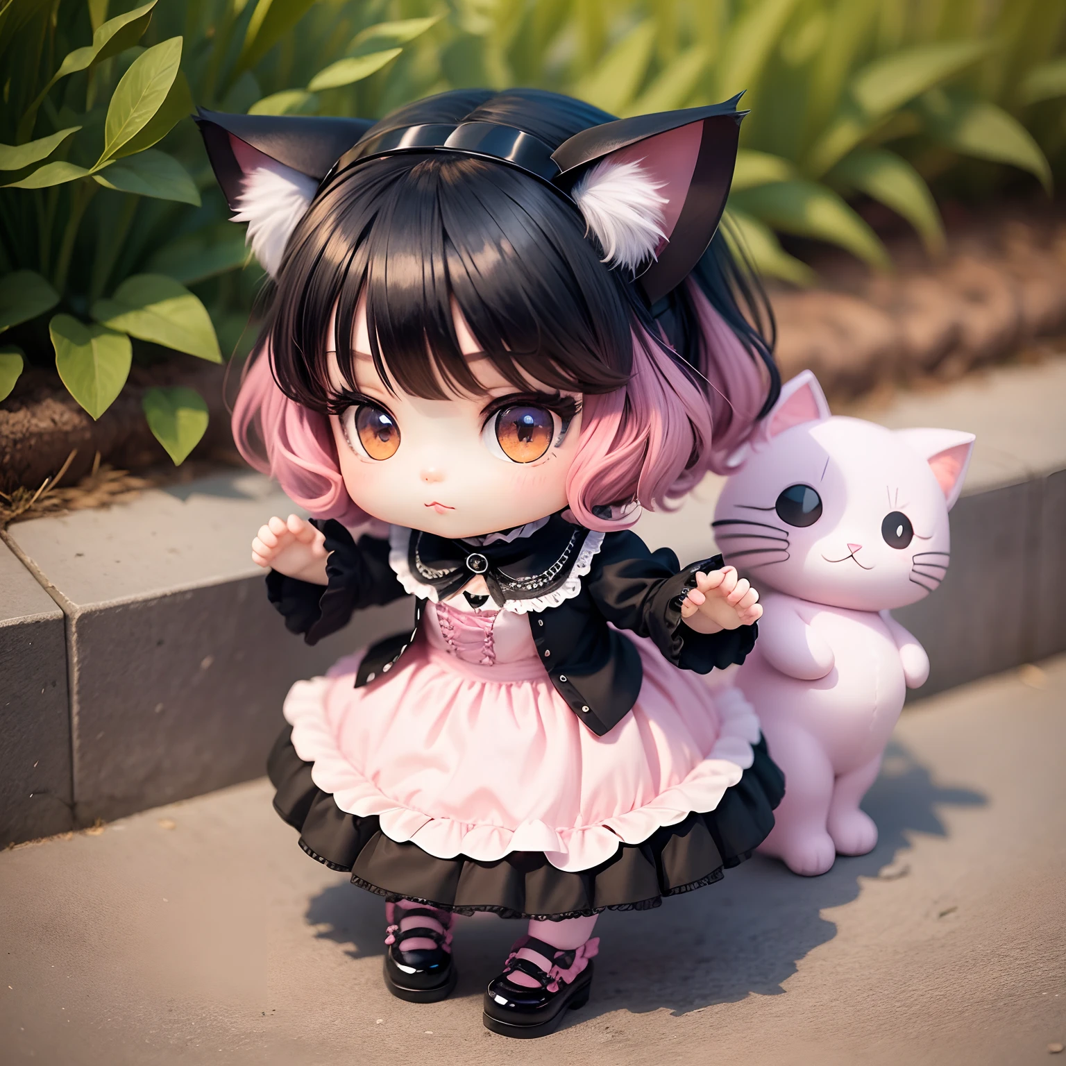 Chibi Goth ta Cat、Full body pink