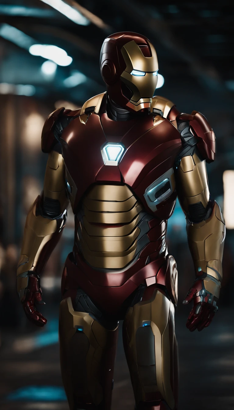 Iron man style babysitter ，(masterpiece,extreme detailed,top quality)，majestic-looking，Forward stance，Stunning colors，Set in a futuristic cyberpunk style city，the street，crowd of，（Movie lighting），（light and shadow effect），（unreal-engine），（Tyndall），（cinema4d），（Super futuristic fantasy style），（8k wallpaper），（tmasterpiece），（Photography Award），realisticlying