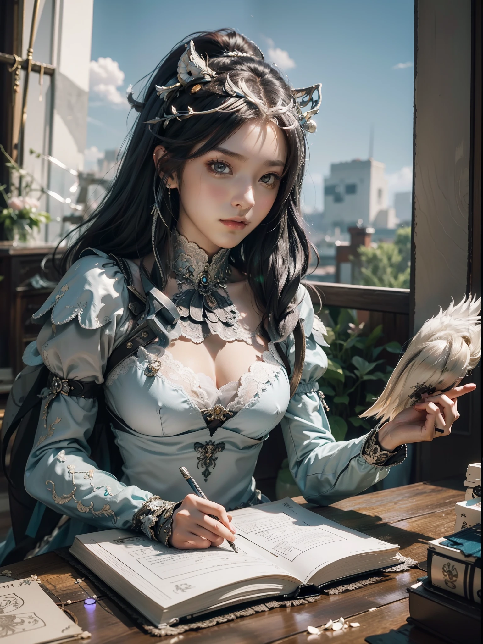 Silver hair,hentail realism, shadowing,,character sheets, reference sheet, Standing painting, 8K, Super detail, 1080p, Women's HD,femele, 16k, high resolution, Best quality, High quality, Anatomically correct, Masterpiece, ccurate, hyper HD,As graceful as a swan,unreal-engine, Ghibli-like colors, anime big breast, Standing painting, angle of view,battle armor,ssee-through,Lace skirt,Fluorescence behind it